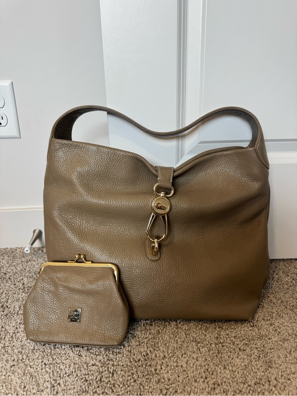 Dooney & Bourke Leather Hobo Shoulder Bag with Coin Purse - Taupe